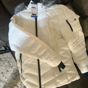Nautica Quilted White Jacket with Faux Fur Hood